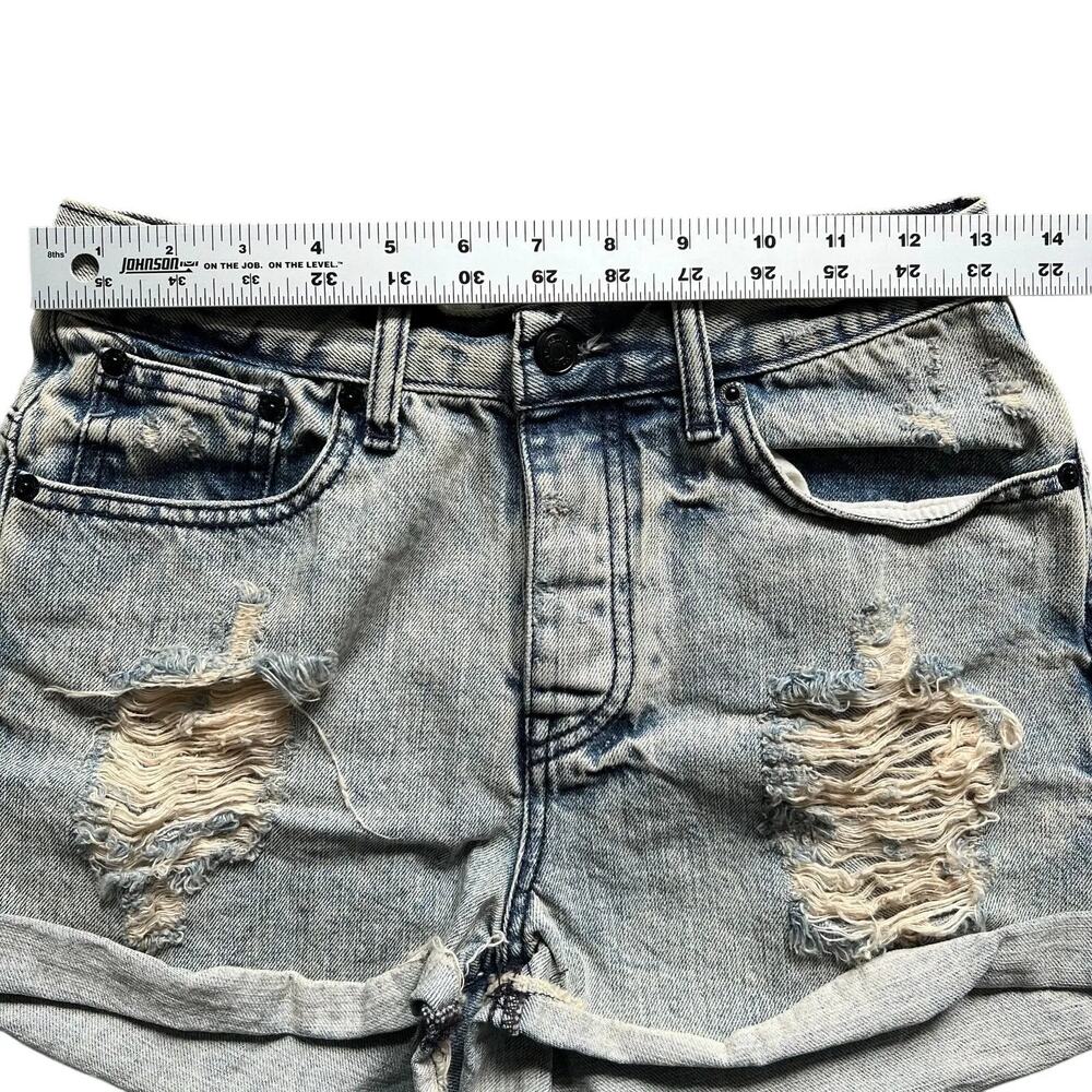 Brandy Melville Shorts Womens 26 Blue Distressed Denim Cut Off Cuffed High Waist - Picture 11 of 15